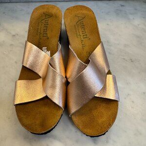 Rose gold wedge sandals